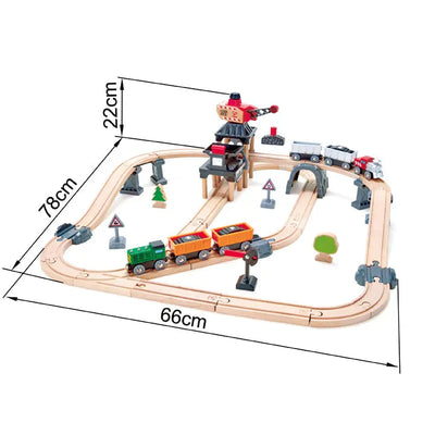 Fidtoy Wooden Crane Train Set Railway Cargo Toy for Kids