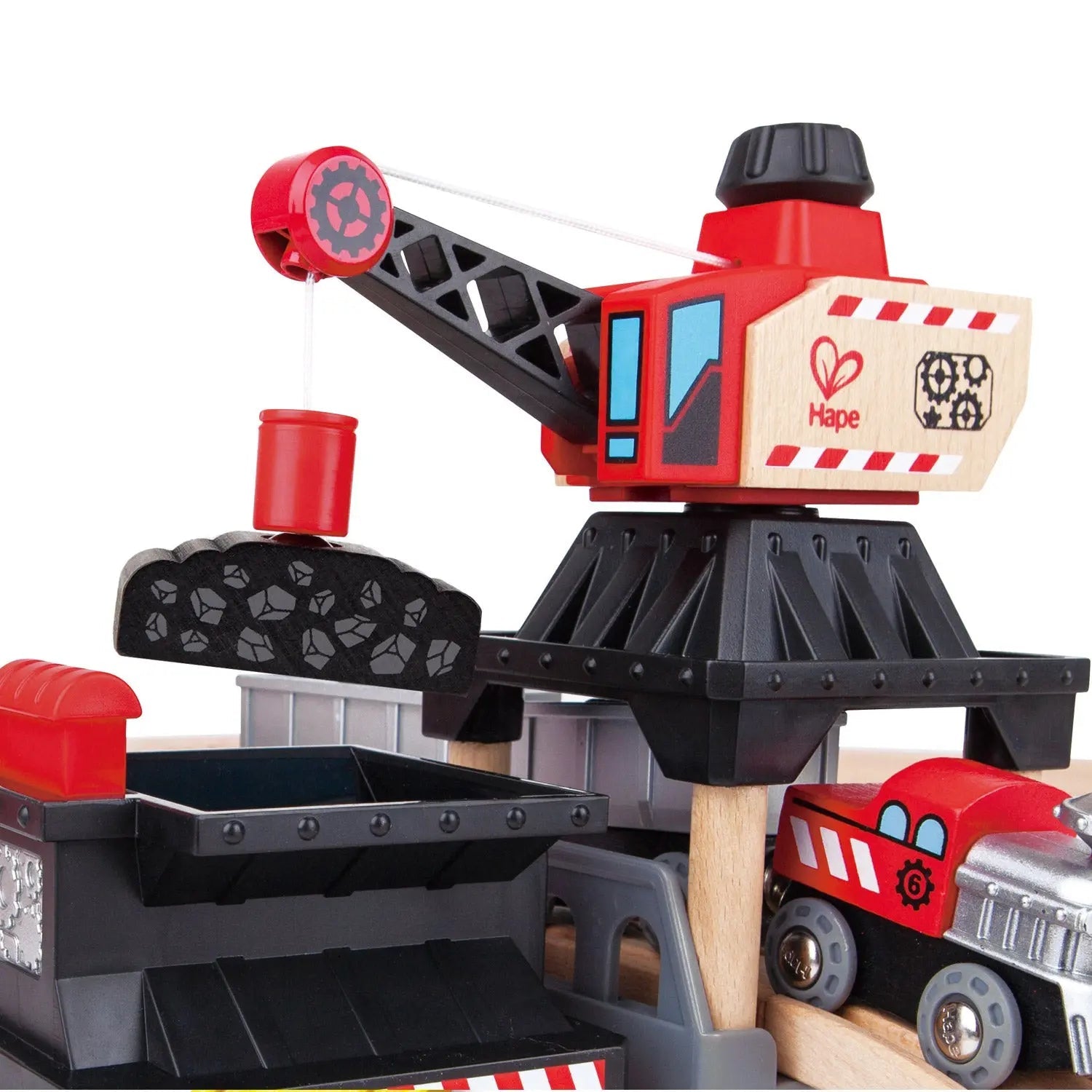 Fidtoy Wooden Crane Train Set Railway Cargo Toy for Kids