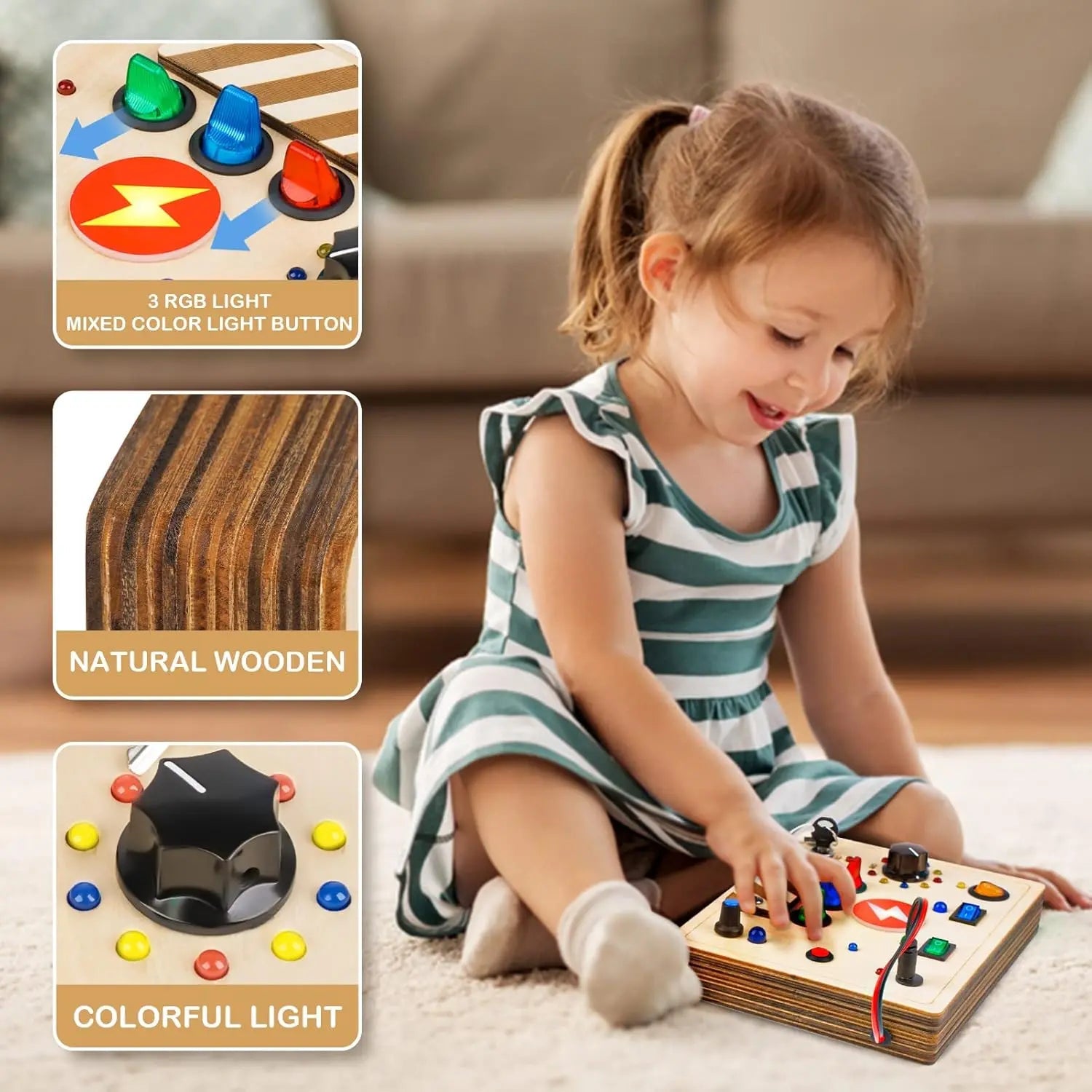 Tableau d'activités Montessori - Jouet sensoriel interactif en bois pour tout-petits