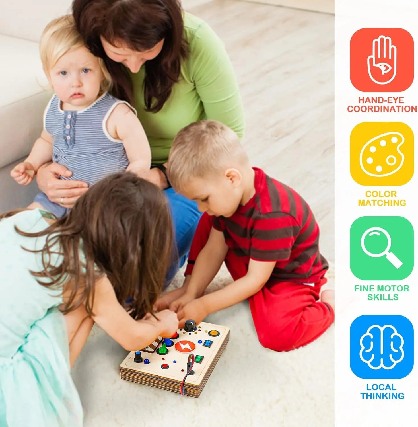Tabla de actividades Montessori - Juguete sensorial interactivo de madera para niños pequeños