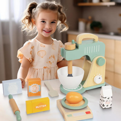 Fidtoy Wooden Mixer Toy Set for Kids 3+ Pretend Kitchen Play