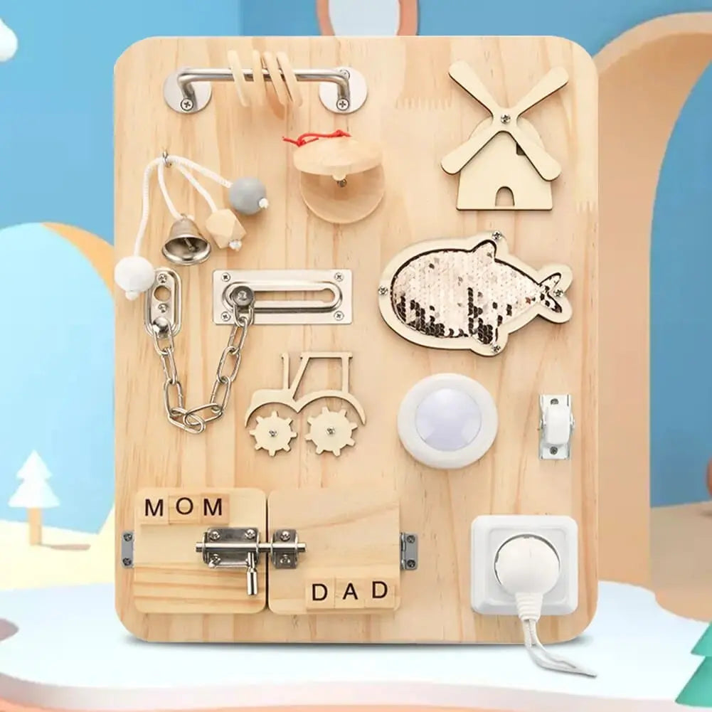 Fidtoy Wooden Busyboard for Toddlers – Montessori Learning Activity Board for Fine Motor Skills
