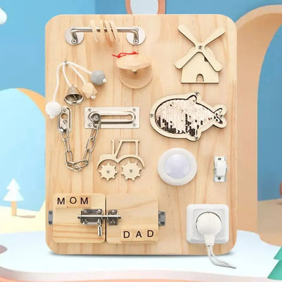 Fidtoy Wooden Busyboard for Toddlers – Montessori Learning Activity Board for Fine Motor Skills