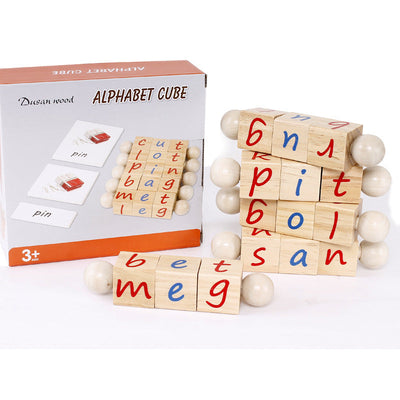 Fidtoy Wooden Alphabet Cube Word Spelling Game for Kids