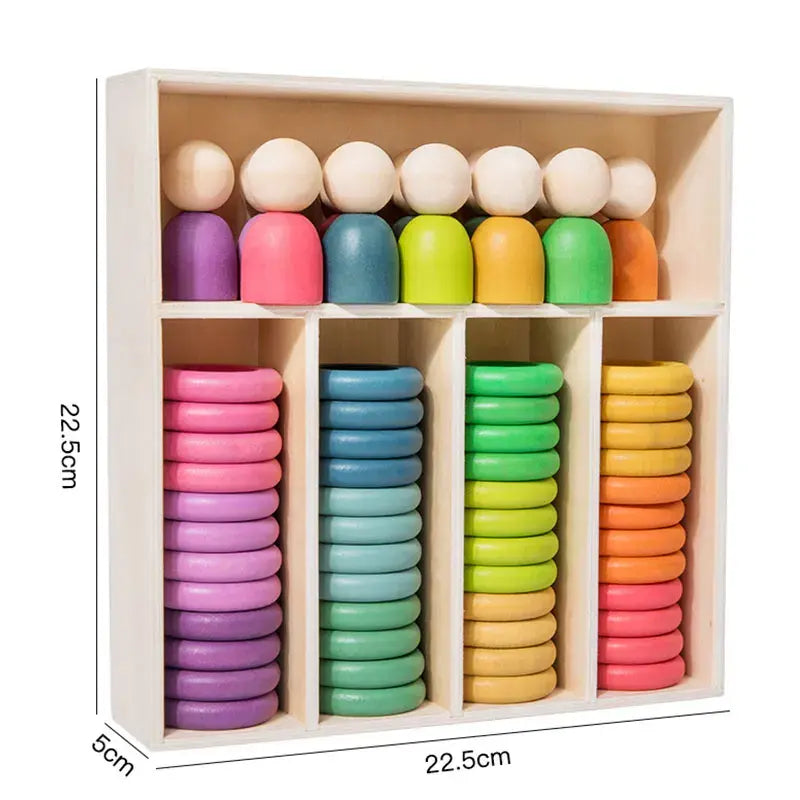 Juego Montessori de clasificación y apilamiento de colores de madera
