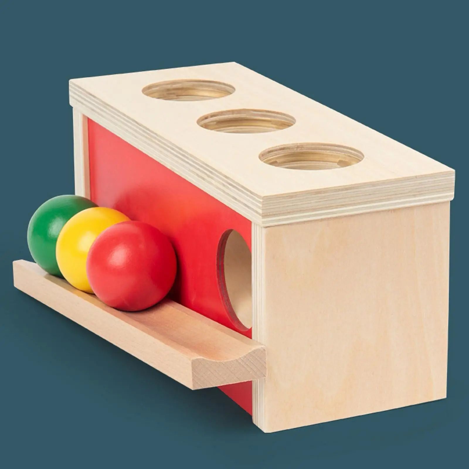 Montessori Object Permanence Box - Wooden Ball Push and Slide Toy for Infants and Toddlers