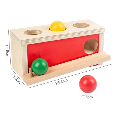 Montessori Object Permanence Box - Wooden Ball Push and Slide Toy for Infants and Toddlers