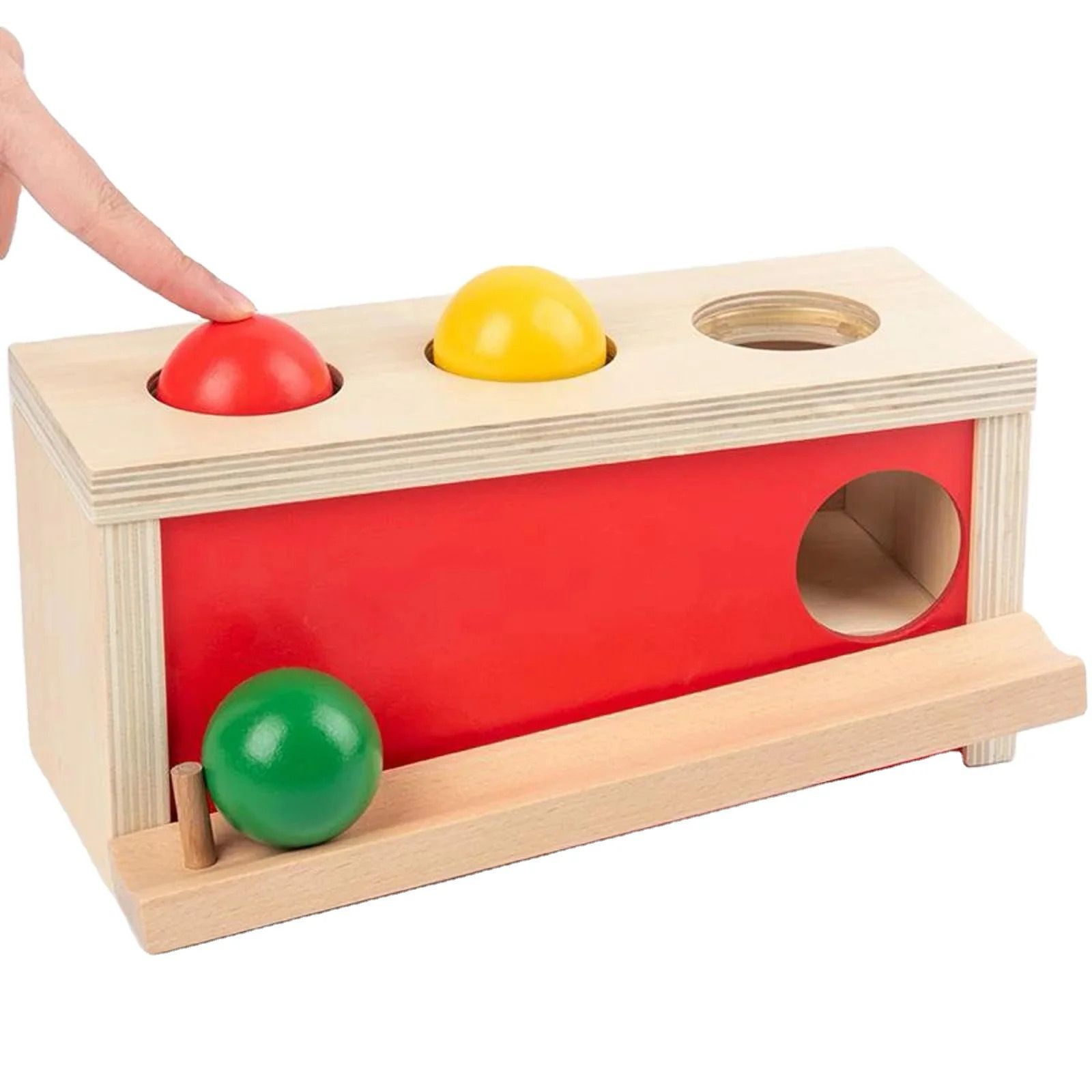 Montessori Object Permanence Box - Wooden Ball Push and Slide Toy for Infants and Toddlers