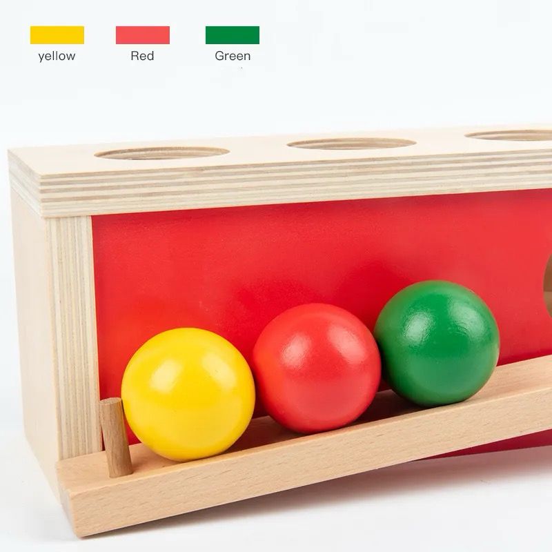 Montessori Object Permanence Box - Wooden Ball Push and Slide Toy for Infants and Toddlers