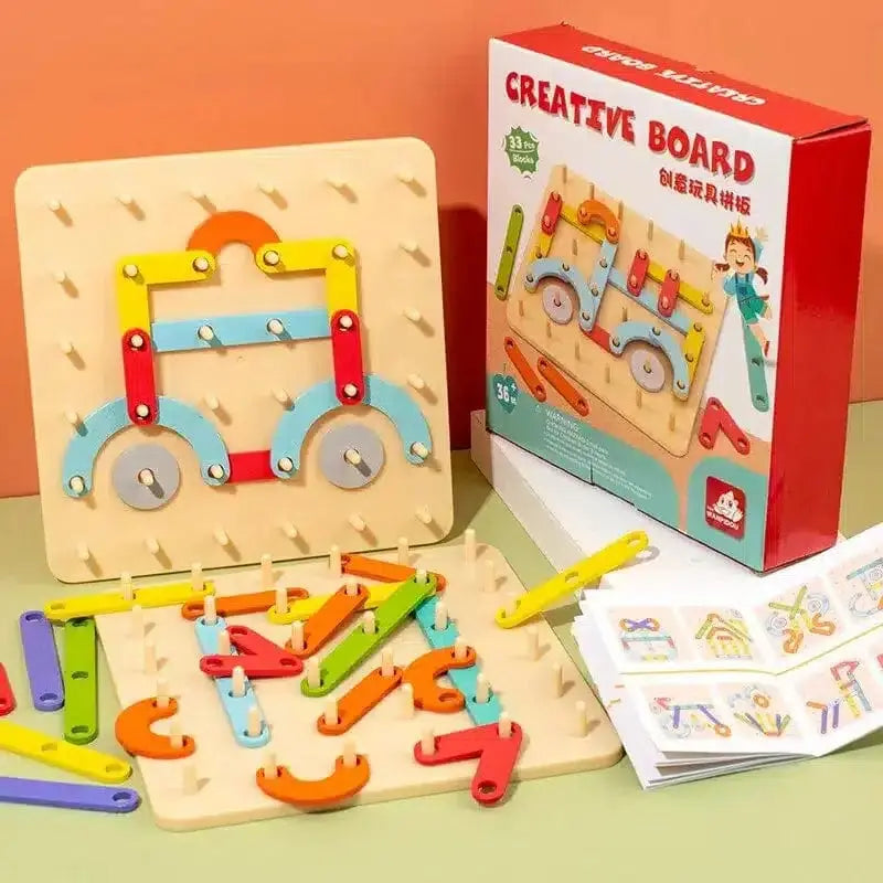 Ensemble de construction de blocs en bois créatifs Fidtoy Montessori pour enfants – Jeu d'empilement et de motifs arc-en-ciel