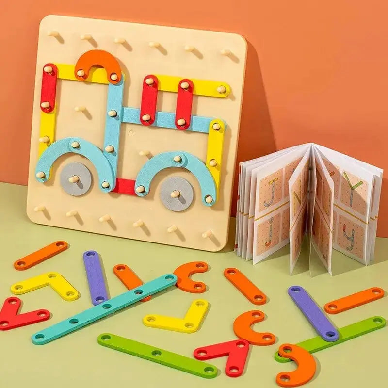 Ensemble de construction de blocs en bois créatifs Fidtoy Montessori pour enfants – Jeu d'empilement et de motifs arc-en-ciel