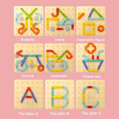 Ensemble de construction de blocs en bois créatifs Fidtoy Montessori pour enfants – Jeu d'empilement et de motifs arc-en-ciel