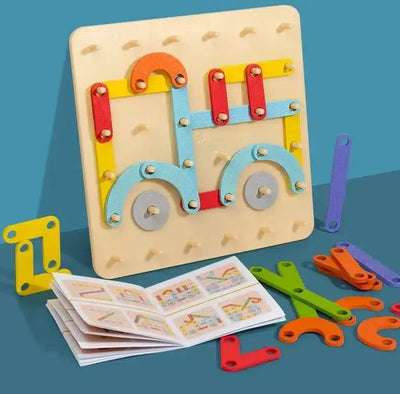 Ensemble de construction de blocs en bois créatifs Fidtoy Montessori pour enfants – Jeu d'empilement et de motifs arc-en-ciel