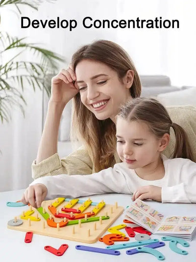 Ensemble de construction de blocs en bois créatifs Fidtoy Montessori pour enfants – Jeu d'empilement et de motifs arc-en-ciel