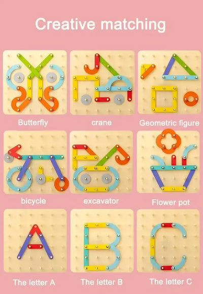 Ensemble de construction de blocs en bois créatifs Fidtoy Montessori pour enfants – Jeu d'empilement et de motifs arc-en-ciel