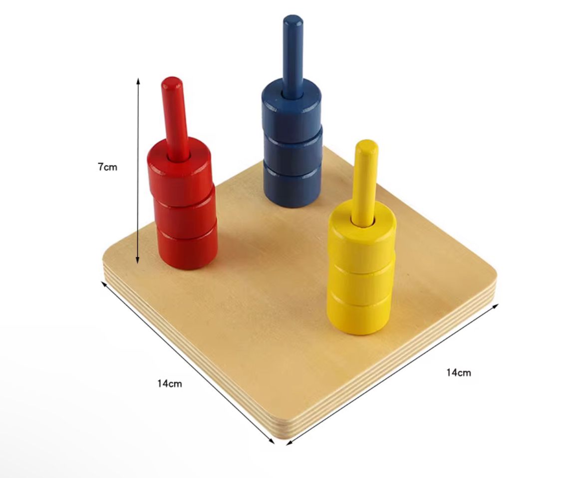 Discs on Three Colored Dowels - Montessori Toddler Material