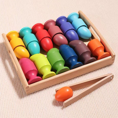 Montessori Wooden Eggs and Cups - Color Matching and Fine Motor Activity