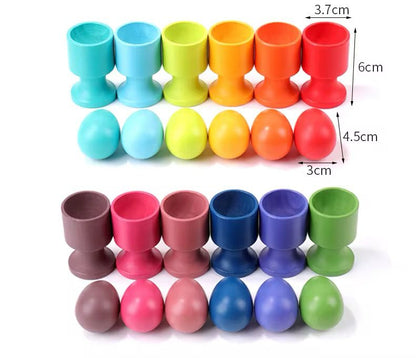 Montessori Wooden Eggs and Cups - Color Matching and Fine Motor Activity