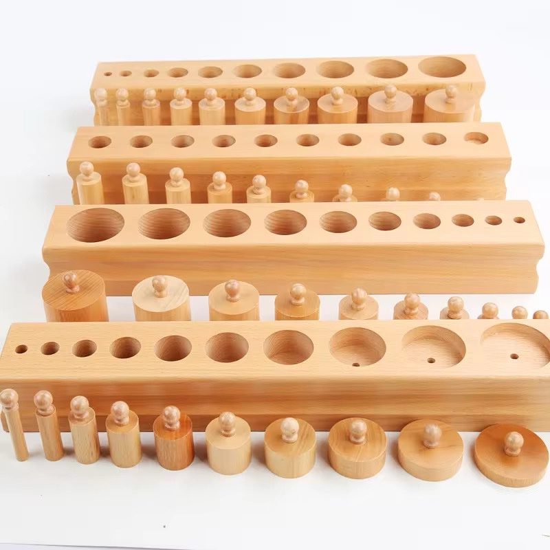 Cilindros con perilla Montessori - Juego de 4 bloques | Material Sensorial