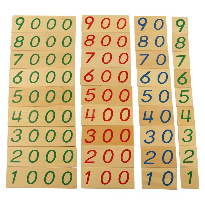Montessori Small Wooden Number Cards (1-9000) | Color-Coded Place Value Set with Storage Box