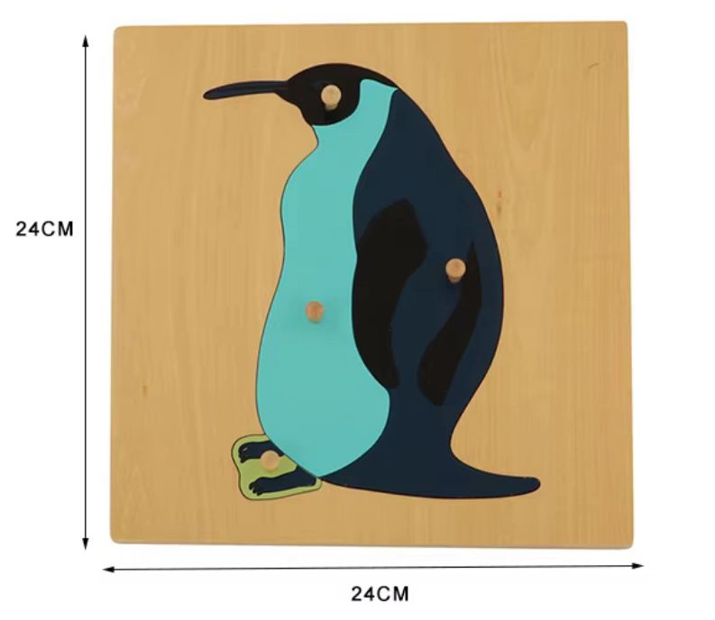 Montessori Zoology - Penguin Puzzle with Wooden Knobs