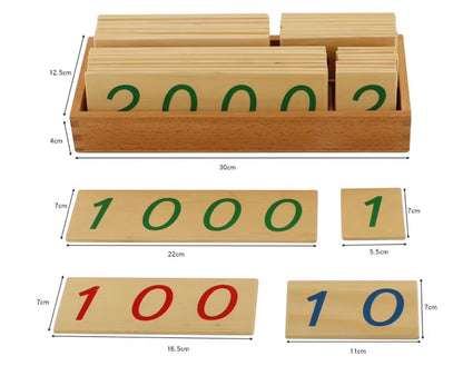 Montessori Small Wooden Number Cards (1-9000) | Color-Coded Place Value Set with Storage Box
