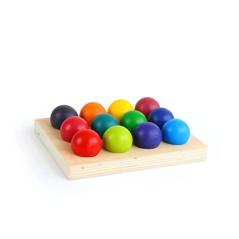 Montessori Wooden Rainbow Ball Sorting Game - Color Matching Activity for Toddlers and Preschoolers