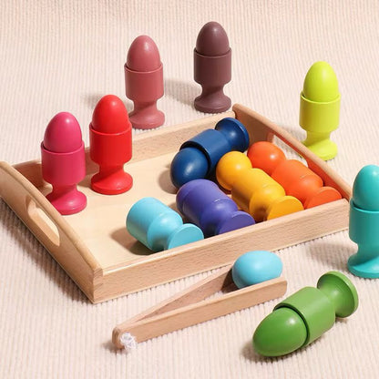 Montessori Wooden Eggs and Cups - Color Matching and Fine Motor Activity