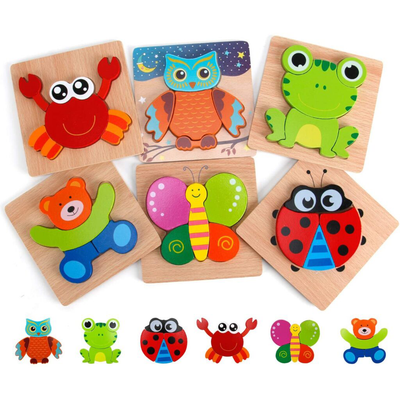 Fidtoy Montessori Wooden Puzzle Bundle Shape Learning Toy for Toddlers 1–4-Montessori Puzzles 6 Pack