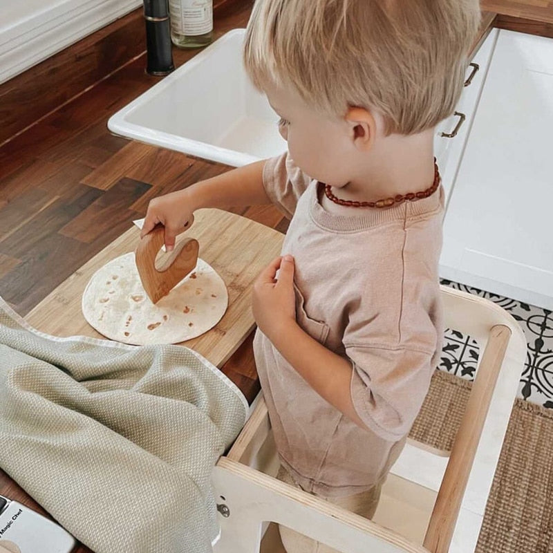Fidtoy Montessori Wooden Chopper for Kids Toddler Kitchen Tool
