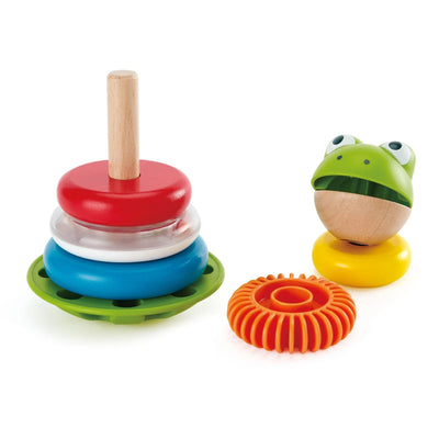 Fidtoy Wooden Frog Stacking Toy with Wobble Base Learning Toy