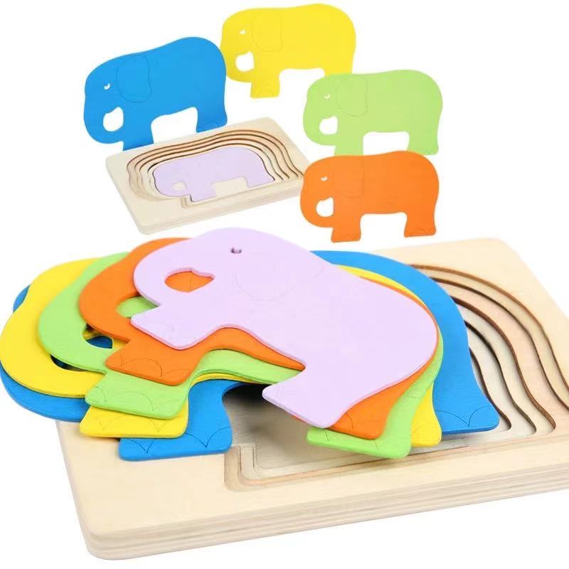 3D Multilayer Wood Puzzle Elephant/Duck/Whale/Fish - Montessori Puzzles