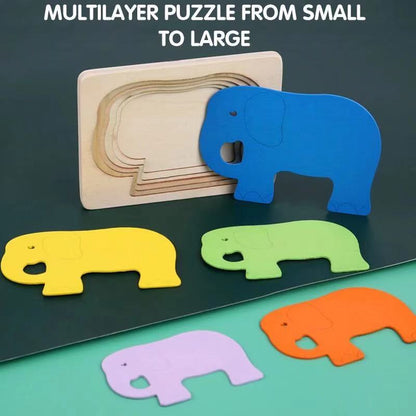 3D Multilayer Wood Puzzle Elephant/Duck/Whale/Fish - Montessori Puzzles