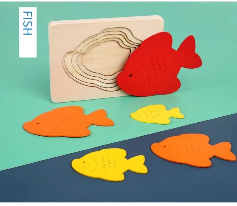 3D Multilayer Wood Puzzle Elephant/Duck/Whale/Fish - Montessori Puzzles