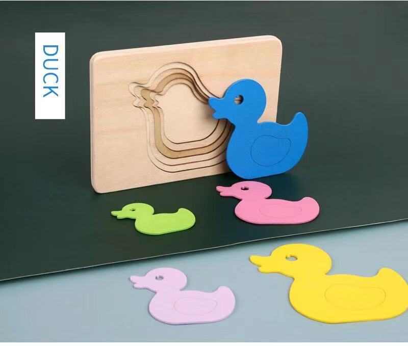 3D Multilayer Wood Puzzle Elephant/Duck/Whale/Fish - Montessori Puzzles
