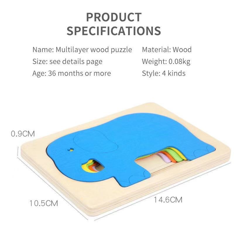 3D Multilayer Wood Puzzle Elephant/Duck/Whale/Fish - Montessori Puzzles