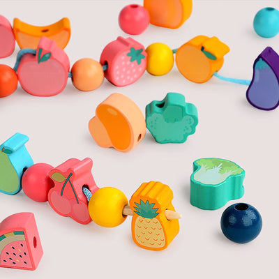 NOOLY 23 piezas de cuentas de madera para ensartar para niños pequeños CSJM-01 (frutas y verduras)