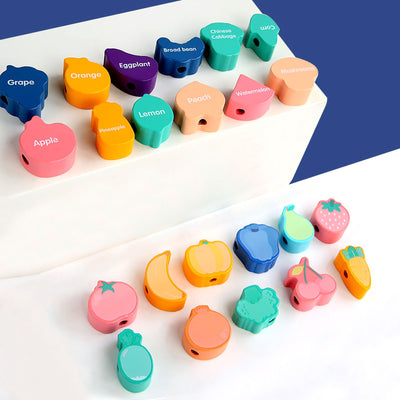 NOOLY 23 piezas de cuentas de madera para ensartar para niños pequeños CSJM-01 (frutas y verduras)