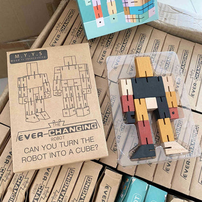 Wooden Puzzle Cube  Block Robot Man Toy
