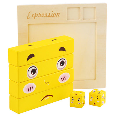 Puzzle d'apprentissage des expressions des émotions faciales pour enfants en bois, style emoji