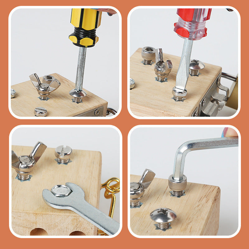 Montessori deluxe Mini Screwdriver Busy Board with tool kit set Bolts and nuts Cogs Latches and Lock