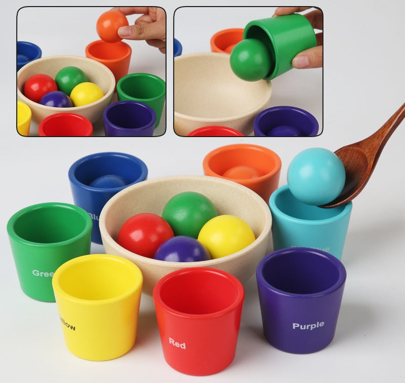 Montessori Toddler Ball Scooping Colour Sorter Game with Cups and Bowl