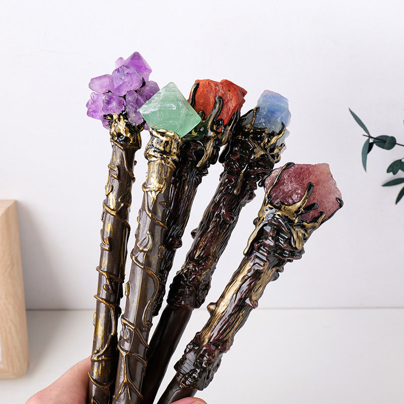 Real Crystal Gemstone Encrusted Magic Wand Staff Cane Kids Costume