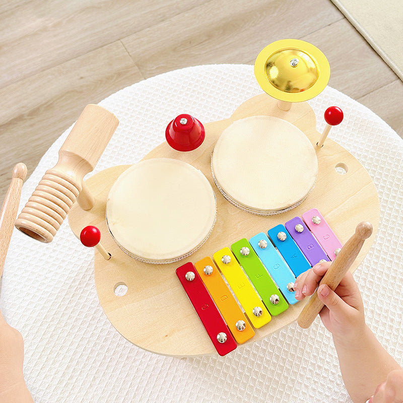 Wooden Kids Percussion Music Set with Bell Musical Chime Drum and Xylophone