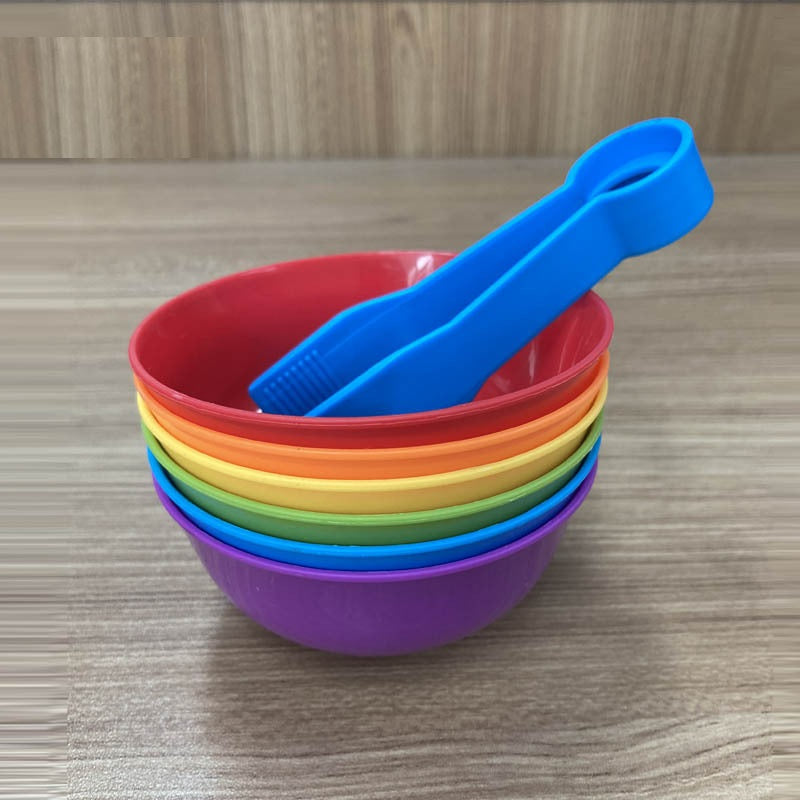 6 Rainbow Dip Bowls arts and craft With 1 RANDOM COLOUR TONG