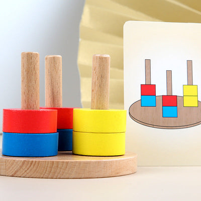 Juguete apilable de cuentas con secuencia de 3 columnas Montessori básico 2 con tarjetas didácticas