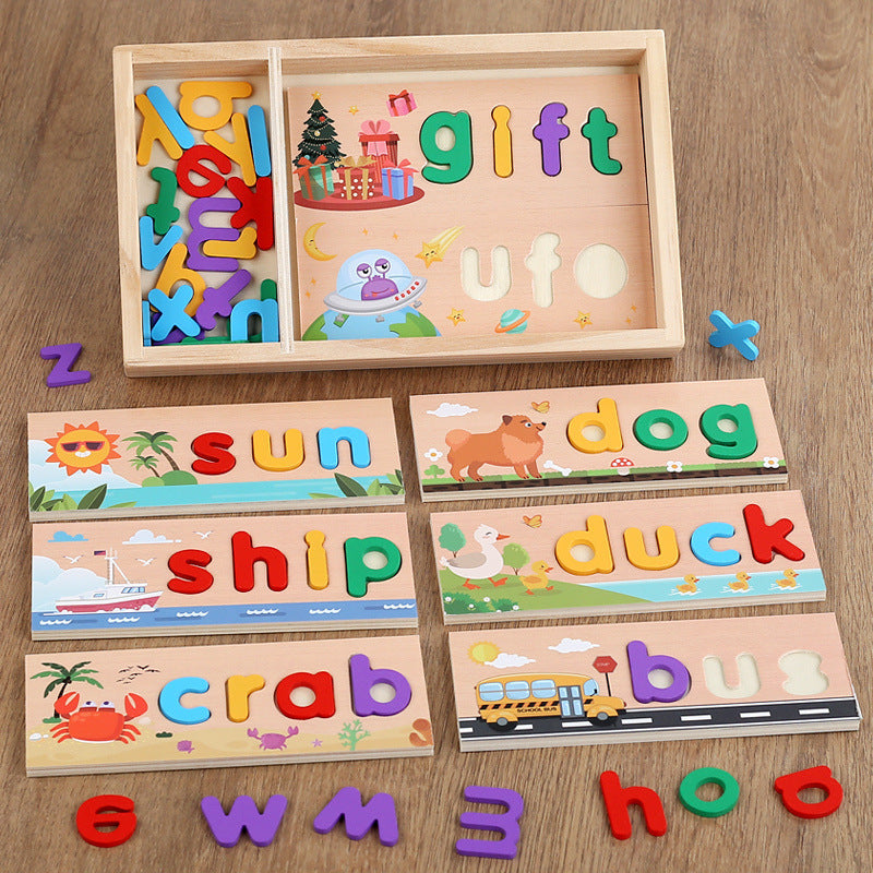 Wooden Alphabet Letters Word Spelling Game With Learning Word Trays
