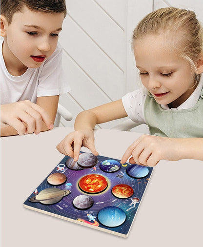 Wooden Solar System model Board Wooden Space Planets Puzzle Centralised version