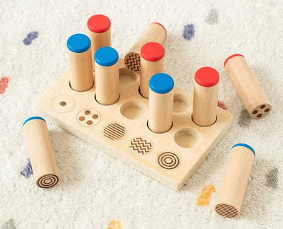 Boîtes cylindriques sonores Montessori Jeu de tri et d'association sensoriel avec trieur de motifs et mémoire des couleurs