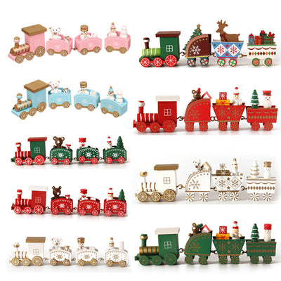 Juego de minitren de Navidad de madera – Decoración festiva para las fiestas